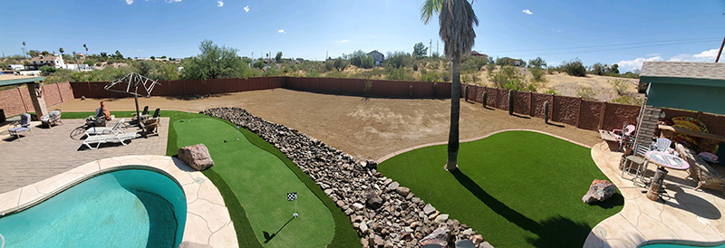 arial view of a backyard artificial grass install