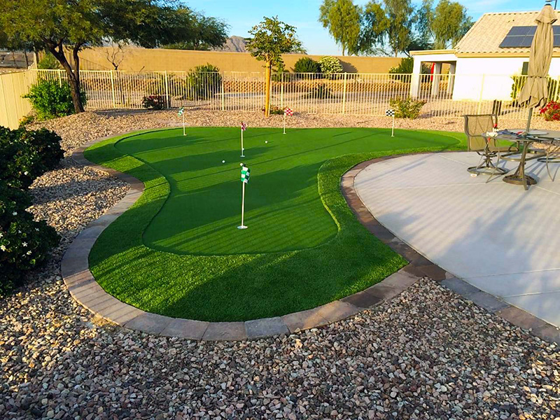 custom backyard putting green with 5 holes