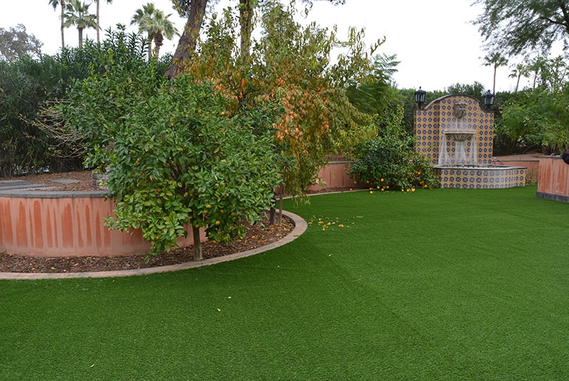 Artificial grass installed in a luxury backyard